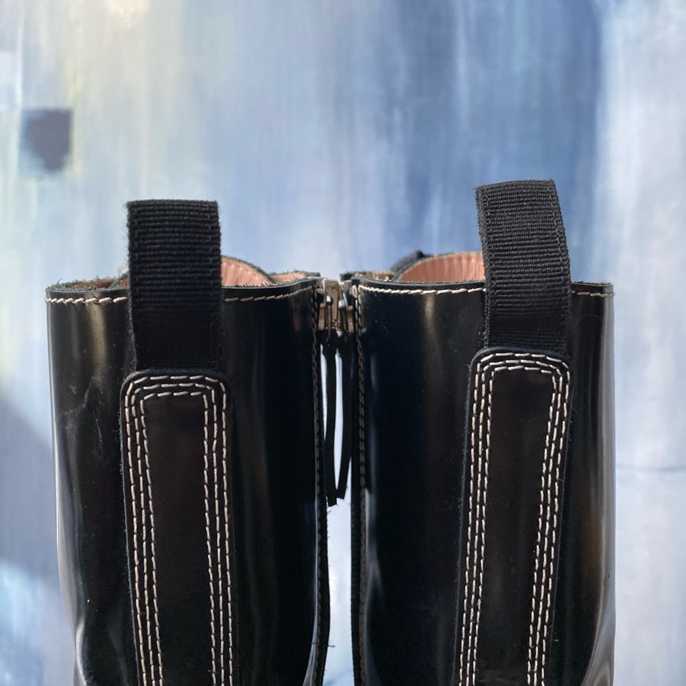 Acne Studios Black Leather Heeled Combat Boots Lug Sole Zip Made in Italy EU 39 - Picture 7 of 15